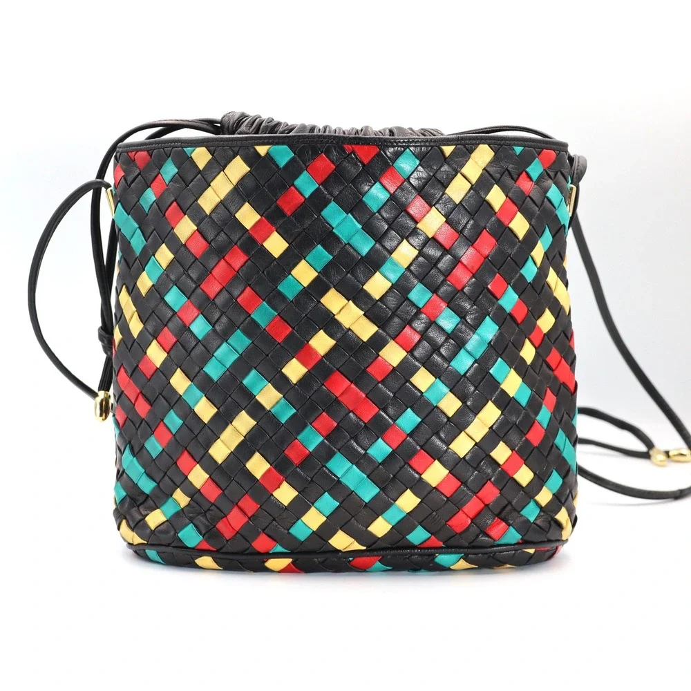 Gino Ferruzzi Bucket Bag Vintage Women Multi Woven Leather Crossbody Italy Purse